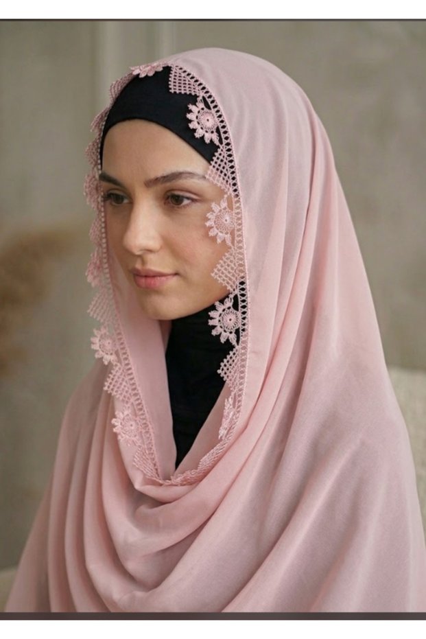 Handmade Needlework Prayer Hijab, Mevlüt Cover, Pink Color, Handmade Dowry Box with Embroidered Writing Hoop