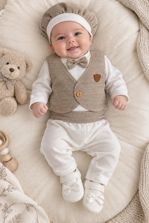 Premium Boxed Little Gentleman Vest and Bow Tie Baby Boy 4-Piece Mevlüt and Special Occasion Set