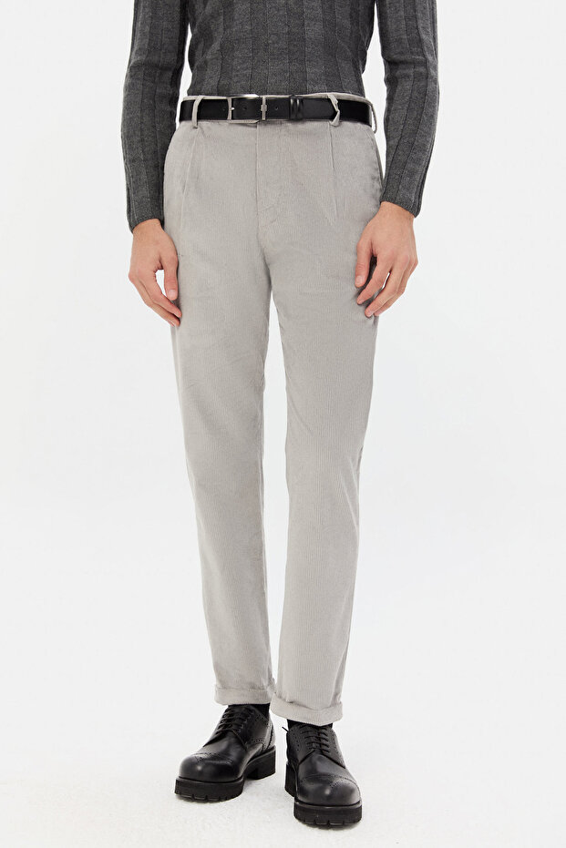 Ds Damat Relaxed Fit Gray Corduroy Fabric Trousers