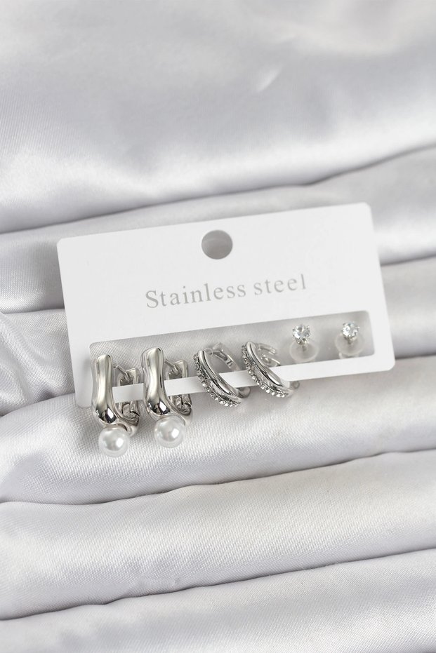 316L Steel Silver Color Women's Earring Set Tj-Bkp11690
