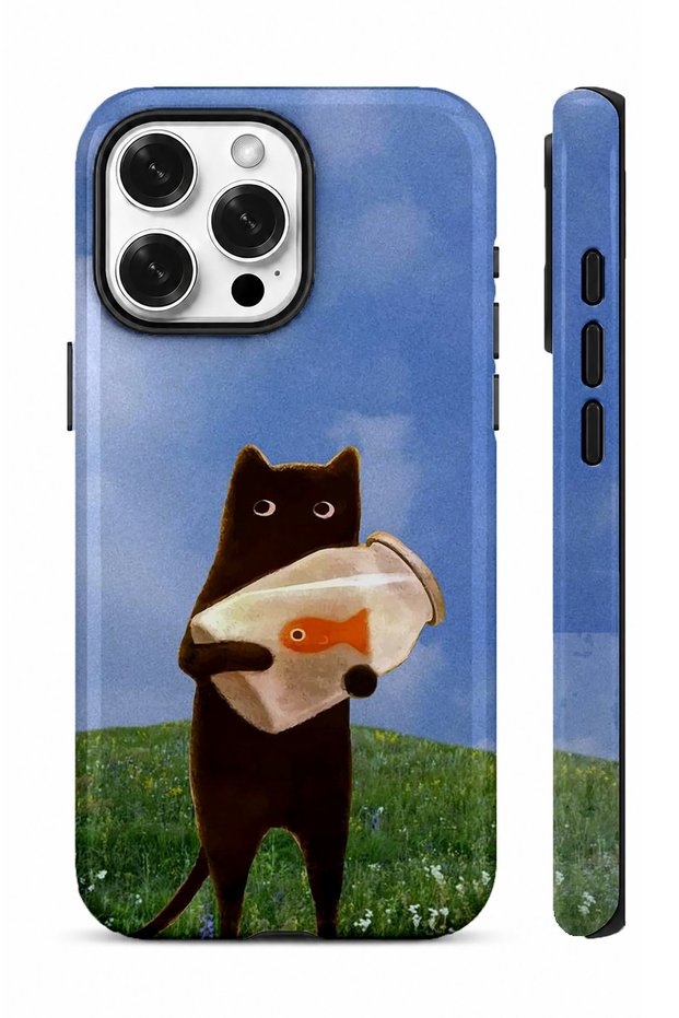 Compatible with iPhone 12 Pro Max - Double Layer Cover with Cat Design, Glossy Surface Protective Case