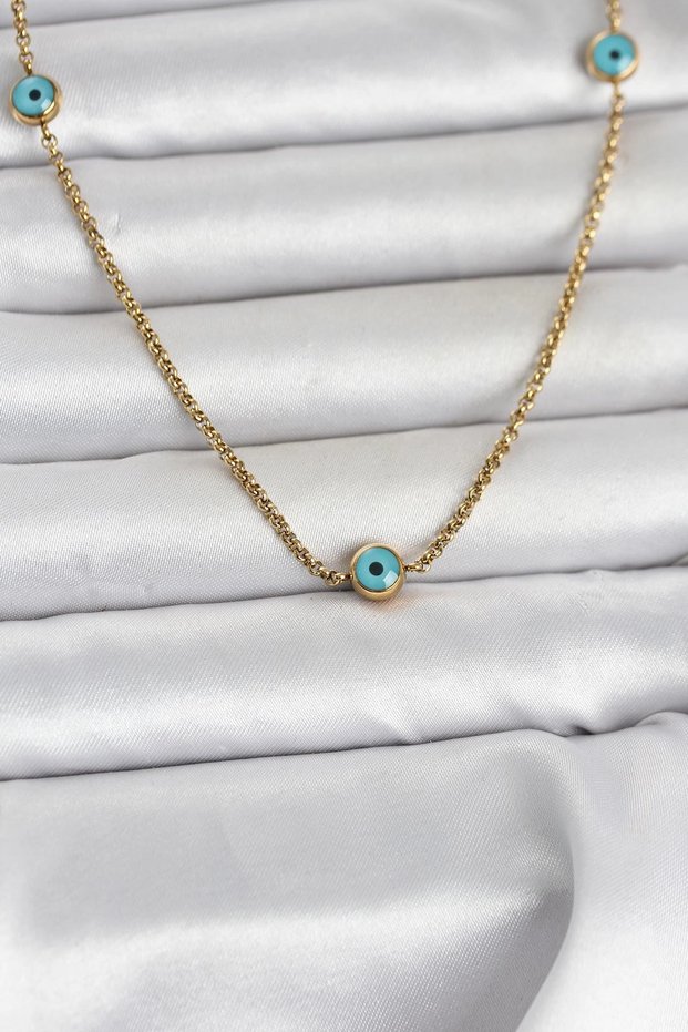 316L Steel Gold Color Evil Eye Model Women's Necklace Tj-Bko11044