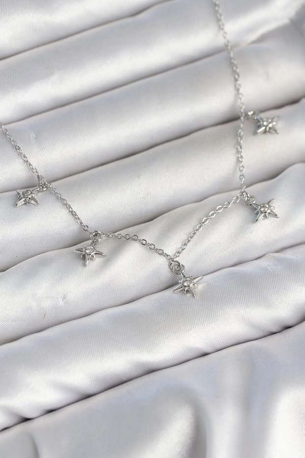 Brass Silver Color Row Minimal Pole Star Model Women's Necklace Tj-Bko11144