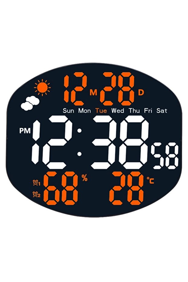 10inch 25.6x23cm Orange Weather Station Large Digital Wall Clock TEMP Humidity Date Week Night Mode