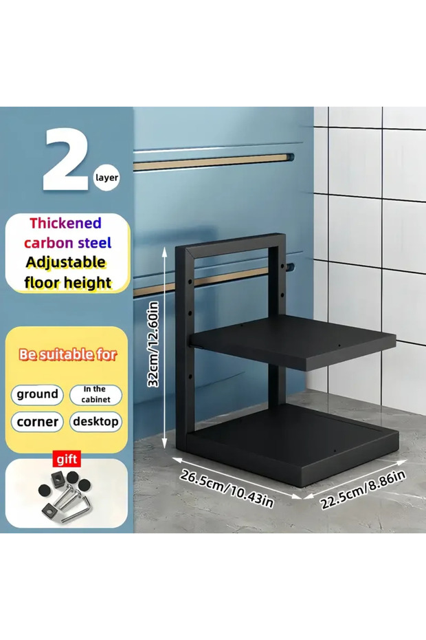 2 Tier Adjustable Pot Rack Organizer, Kitchen Stainless Steel Pot Storage Rack ,Multi-Layer Househol