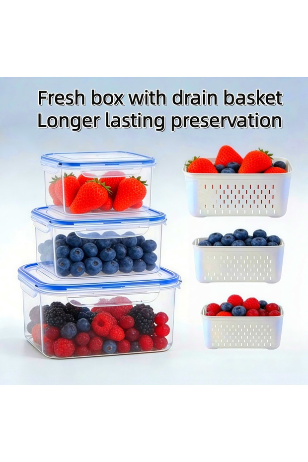 lan-6 6pcs/set Large Capacity Fruit Storage Containers for Fridge with Removable Colander,Keep Berry
