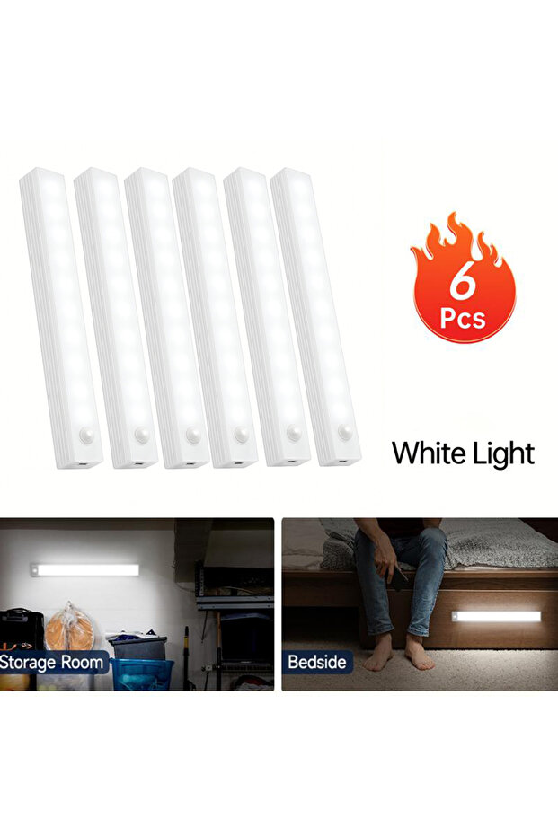 30cm-11.81inch White light-6pc 6pc Wireless Rechargeable LED Motion Sensor Cabinet Light - Ideal for