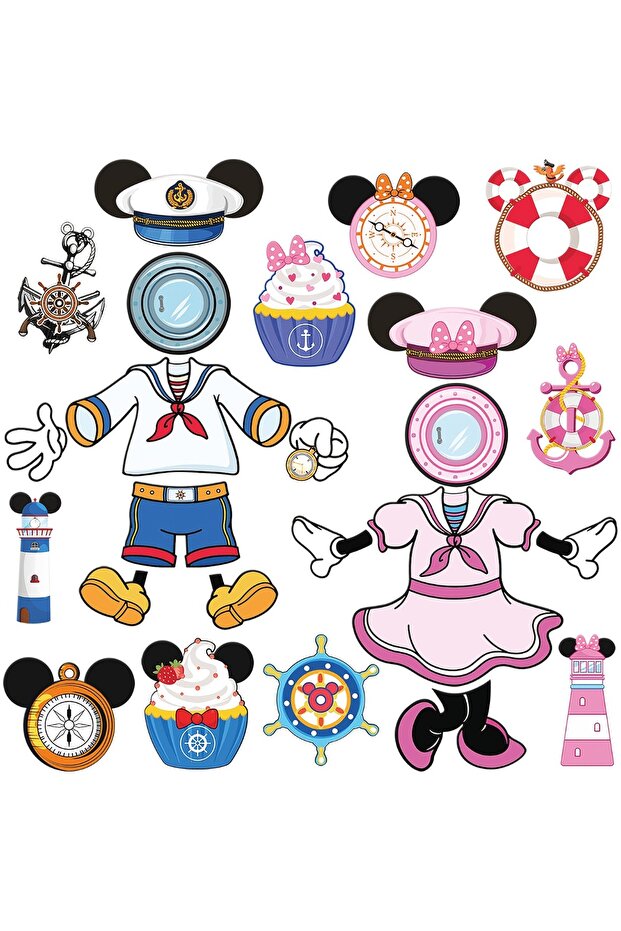 mouse tile 24 PCS Mouse Captain Nautical Magnets, Cute Blue & Pink, Cruise Cabin Door Decor, for Car