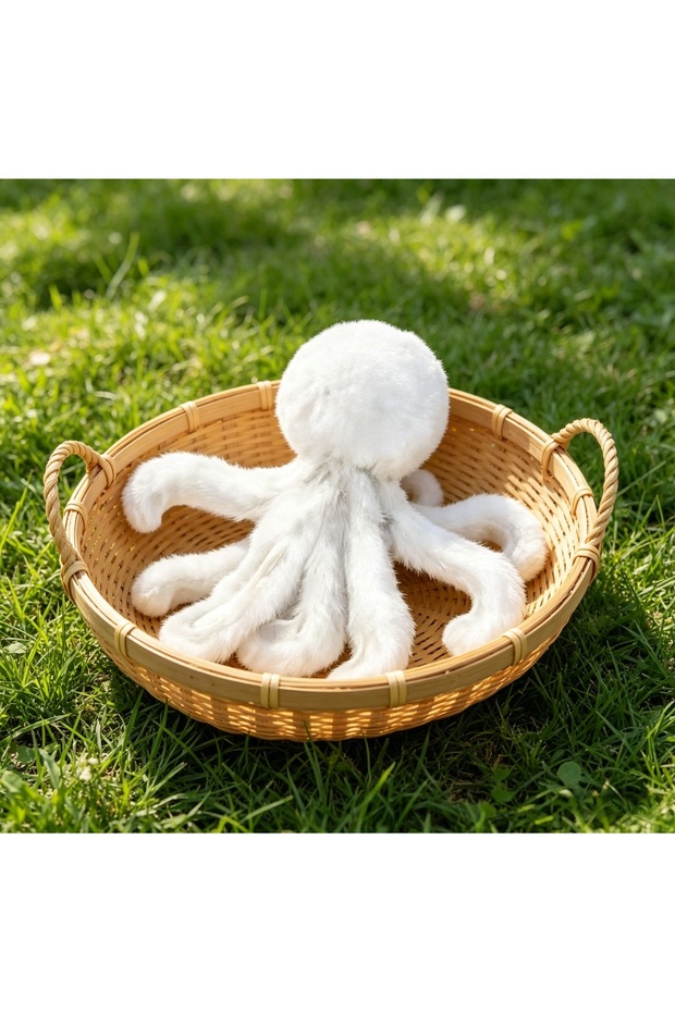White Rabbit Fur Octopus Cat Teaser Toy: Interactive Wand Replaceable for Hunting Play, Energy-Burni