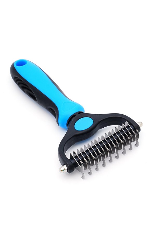 Blue Pet Knot Remover Comb for Dogs & Cats Dematting Tool with Stainless Steel Blades - Detangling B