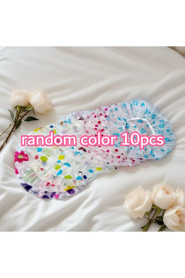 random color-10pcs 5/10/20pcs Waterproof Shower Cap Reusable Color Household Kitchen Fume Prevention