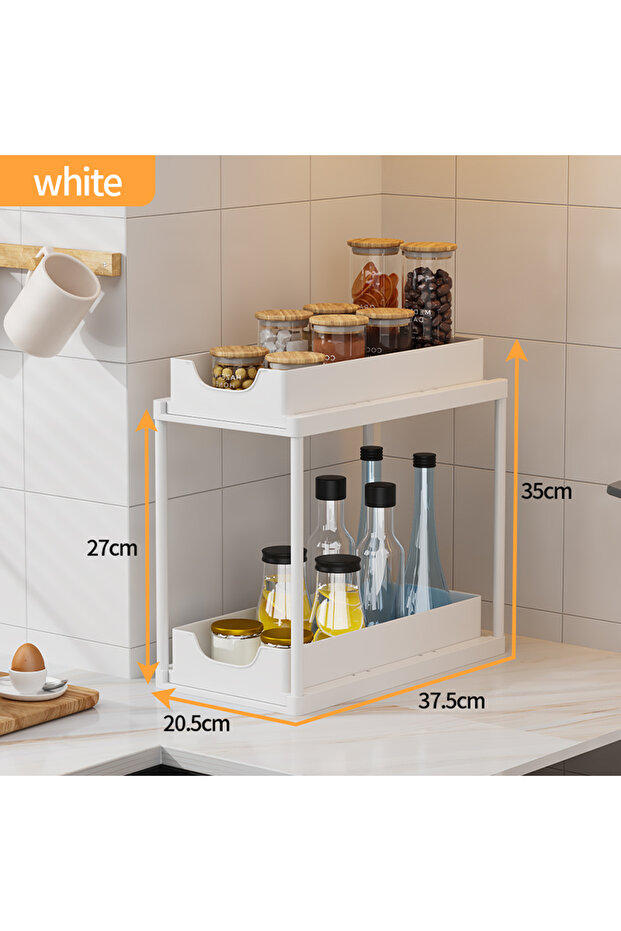 2-tier H-white New 2 Tier Under Sink Organizer, Pull Out Sliding Rack, Multi-Function Shelf for Kitc