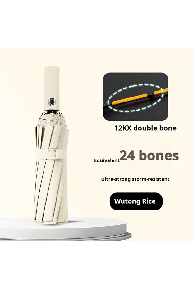 metal-fiber composite 16K 24 Bone Beige Solid Color 16/24 Bone Automatic Umbrella with Light Collaps