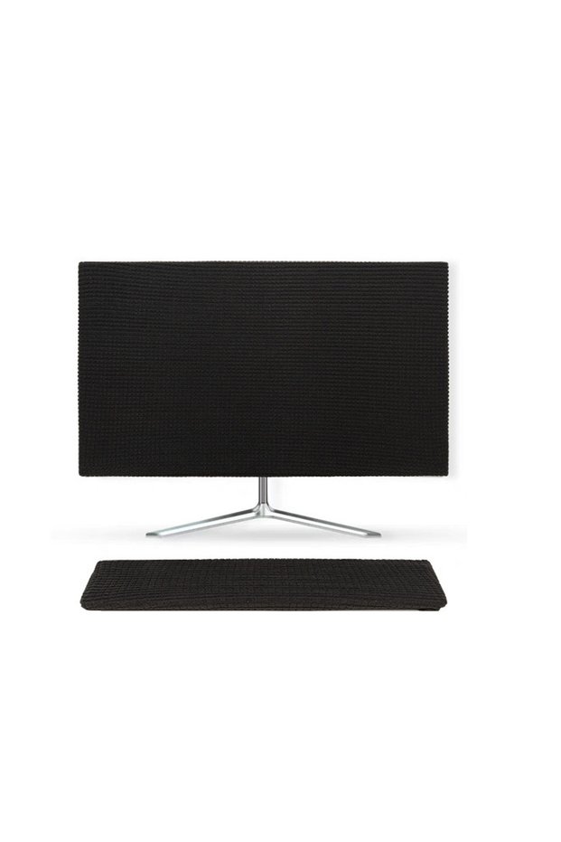 black Computer monitor dust cover 2-piece set (1 Monitor cover and 1 keyboard cover) elastic, suitab