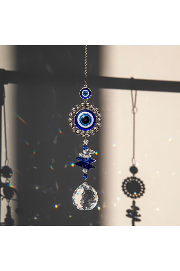 C 1pcs Evil Eye Suncatchers with Crystal Prism Balls for Window Hanging Sun Catcher Decor Blue Eyes