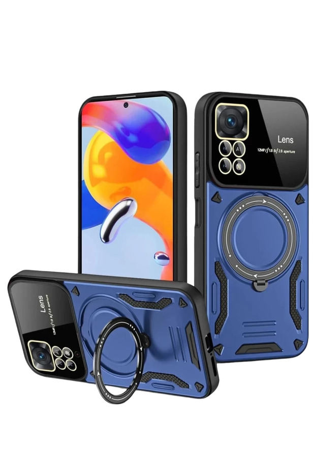 غطاء متوافق مع هاتف Realme 11 Pro Plus مع حامل عدسة Joy - أزرق داكن