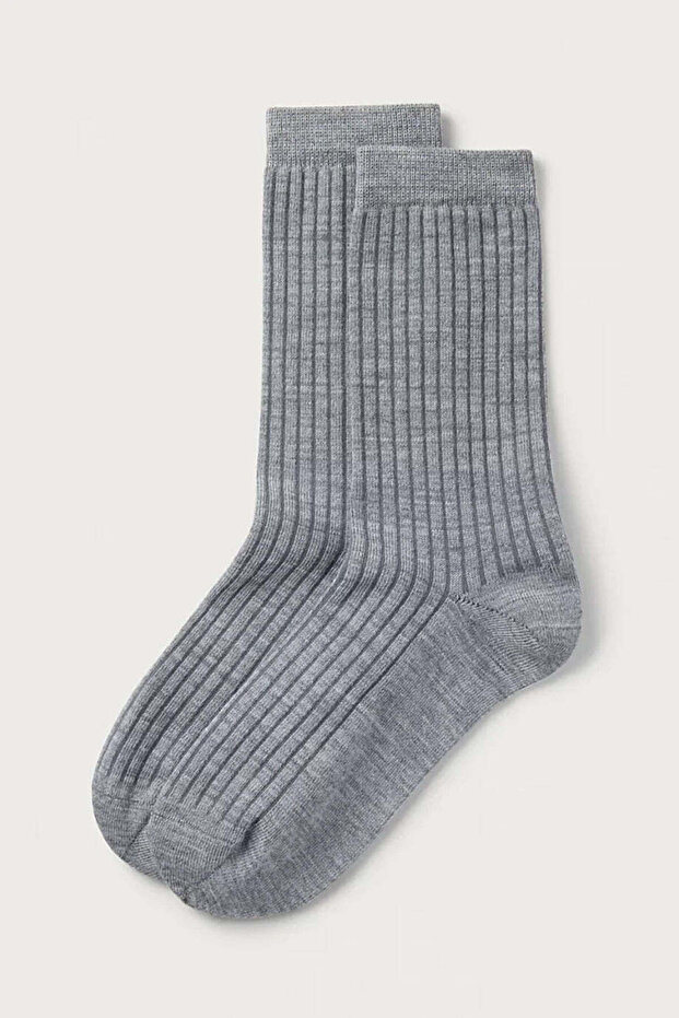 Thin Ribbed Wool Women's Socks - Grey, One Size