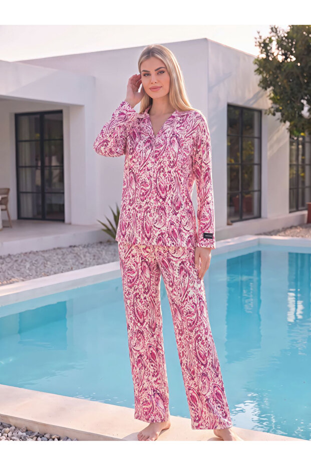 Patterned Woven Fabric Shirt Pajama Set