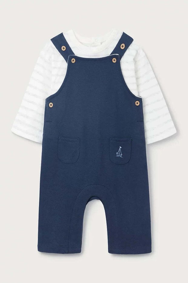 Organic Cotton Sailing Salopet and T-Shirt Baby Boy Set - Navy Blue, 1 - 1.5 Years