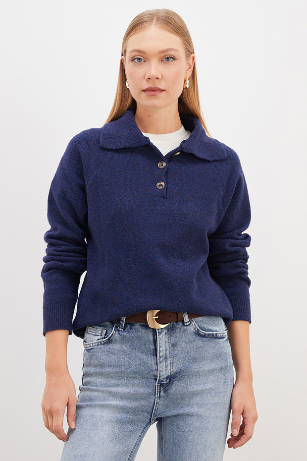 Half Button Polo Neck Knitwear Sweater