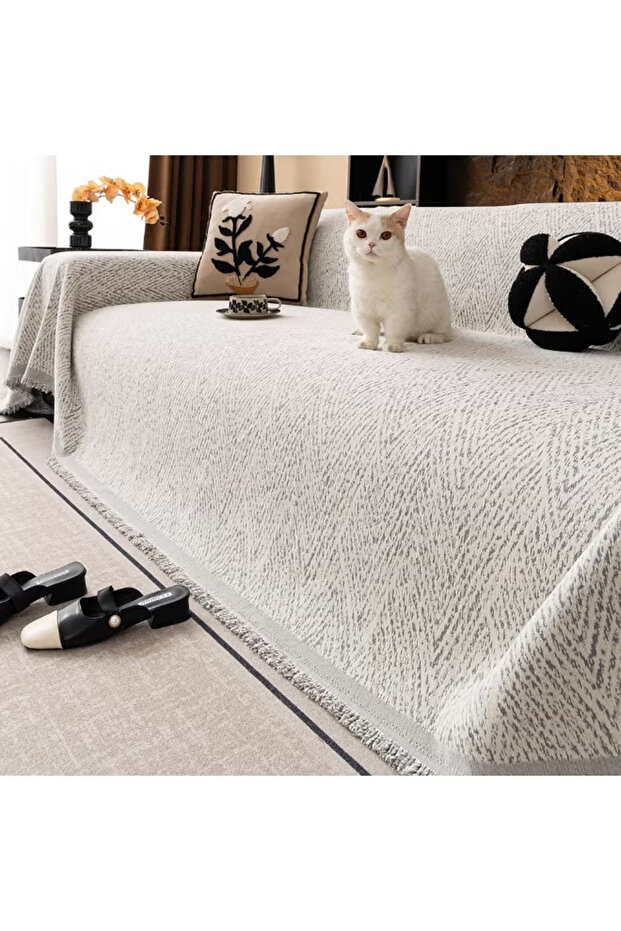 Couch Covers for 2 Cushion, Loveseat Slipcovers Washable, Pet L Shape Sectional Protector Washable, Boho Couch Cover Blanket, Wavy Stripe Chenille, Grey, 180*230cm/70*90in