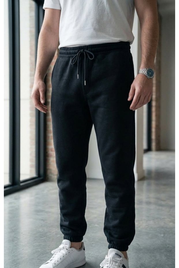 Men's Warm Three-Thread Sweatpants with Elastic Cuffs