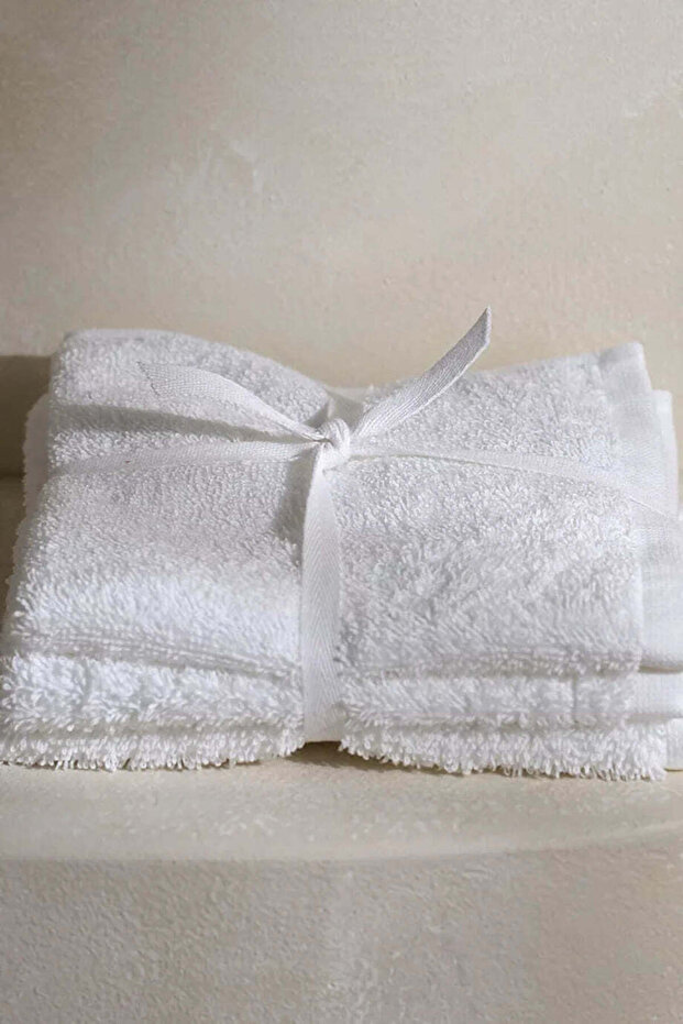 Set of 3 100% Egyptian Cotton Face Towels - White, 30 X 30 cm