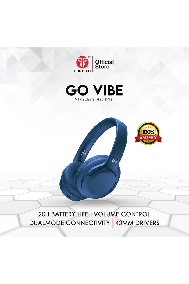 WH05 GO VIBE Wireless Headset, 40mm Drivers, Dual-Mode, Bluetooth 5.3, Up to 20H Playback Time, Blue