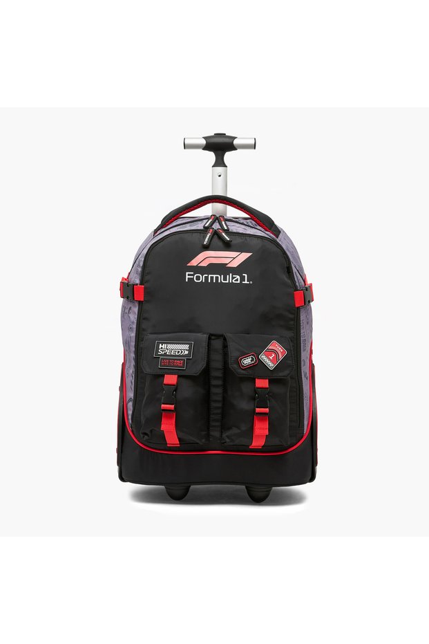 Logo Print Trolley Bag for Boys 8-12 Years Retractable Handle - 18 inches