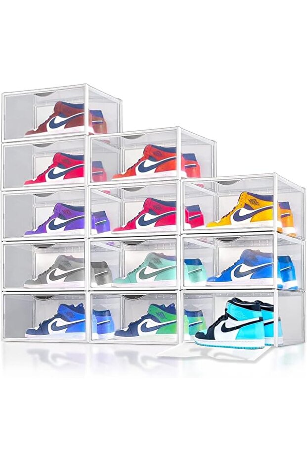 Shoe Organizer Shoe Storage Box, Clear Stackable Shoes Organizer for Closet, Sneaker Storage Bins wi