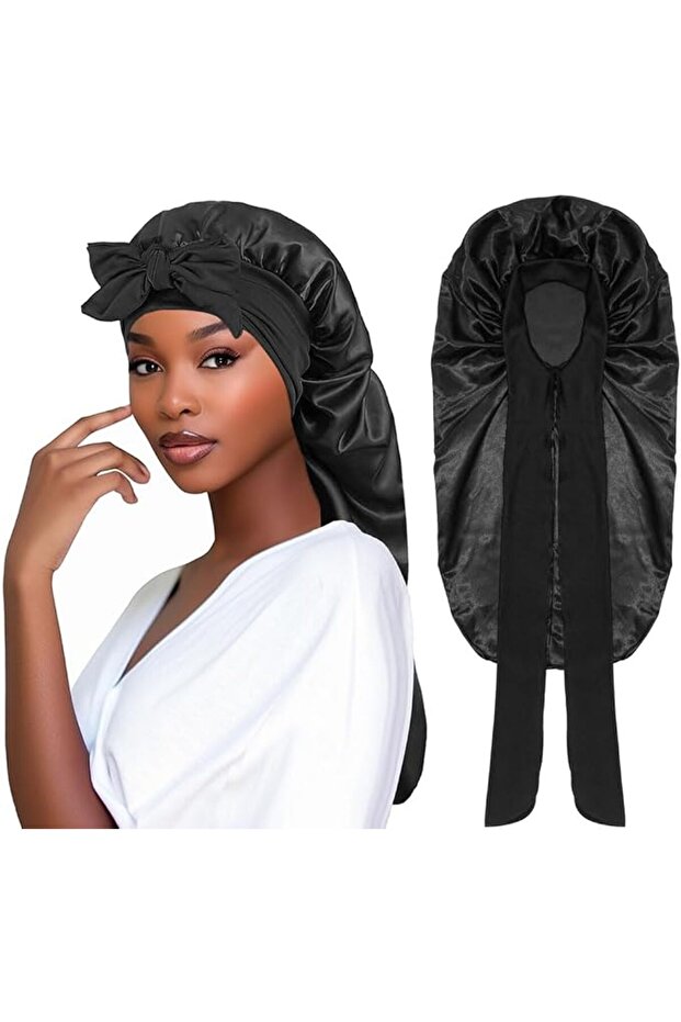 Long Satin Bonnets for Women,Soft Elastic Extra Large Satin Sleep Cap with Adjustable Ties G