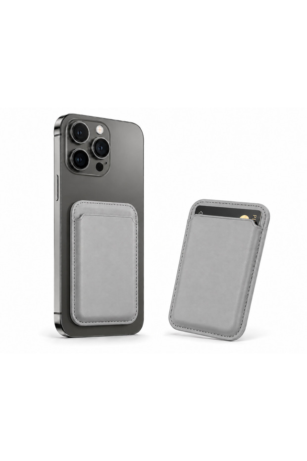 Magsafe Compatible Magnetic Phone Card Holder – 2-3 Card Capacity, Slim Premium Vegan Leather Card Holder – Gray