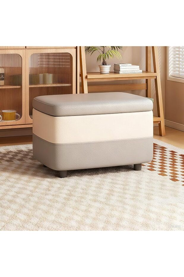 Rectangular Storage Stool, Padded Footstool, Leather storage ottoman, Shoe Changing Stool, Storage B