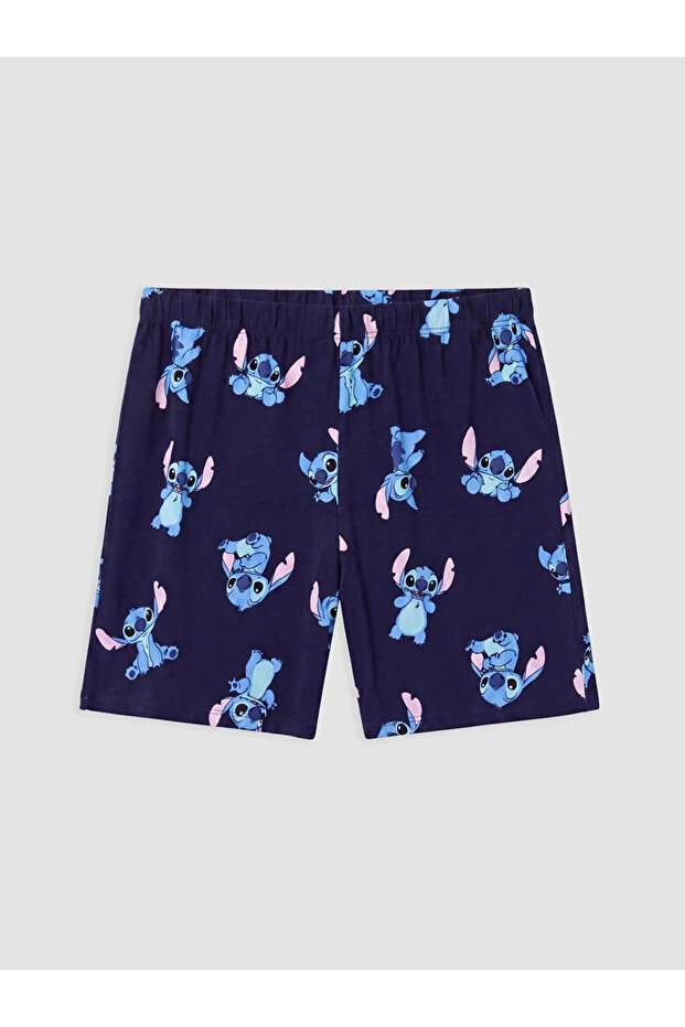 Navy Blue Stitch Printed Women's Shorts Pajama Bottoms