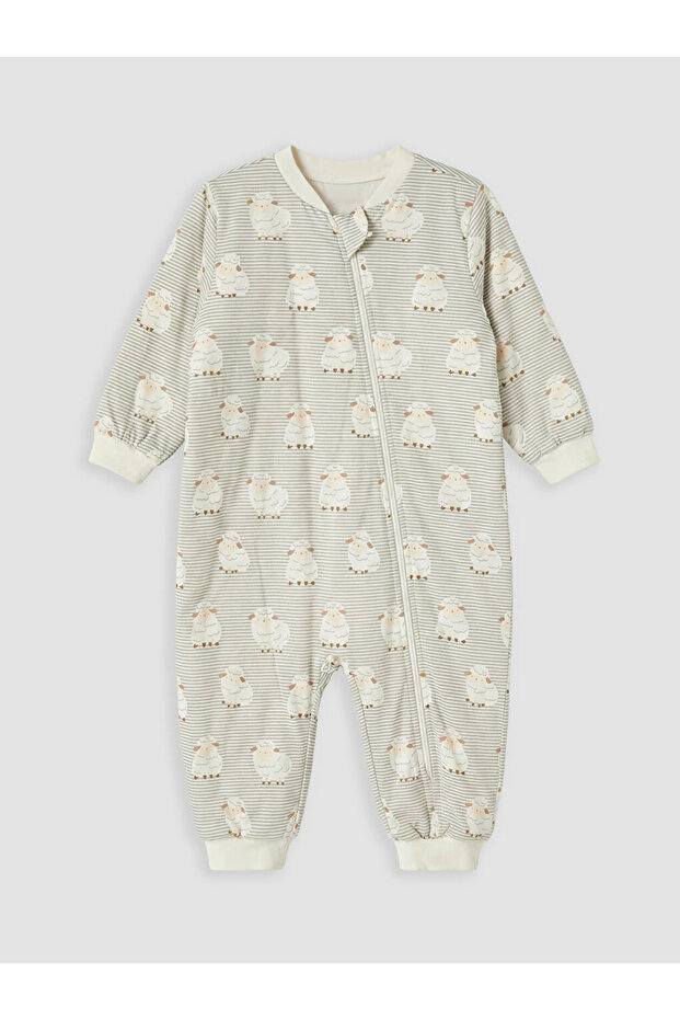 Ecru Patterned Baby Boy Sleeping Bag