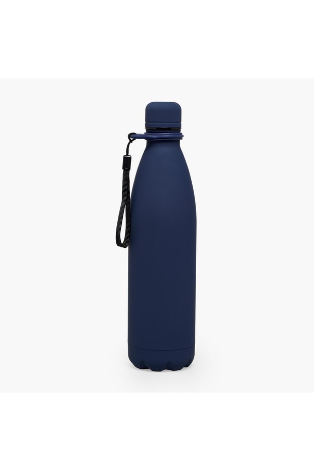 Solid Stainless Steel Water Bottle with Wide Mouth and Wrist Strap