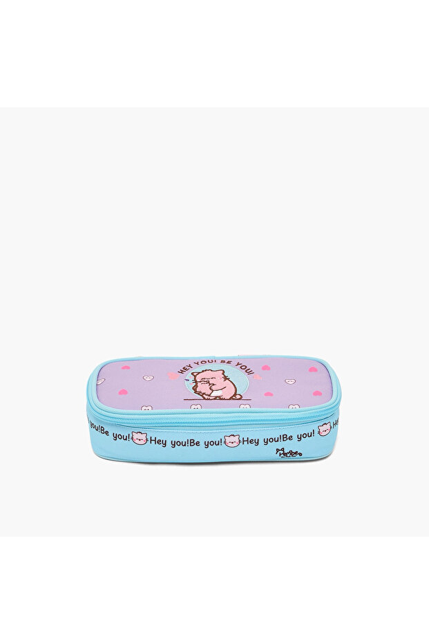 Slogan Print Pencil Pouch with Zip Closure
