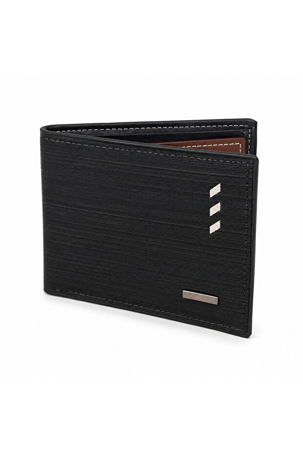 Men's PU Leather Bifold Wallet with Card Slots, ID Window & Zip Pocket - Black/Brown