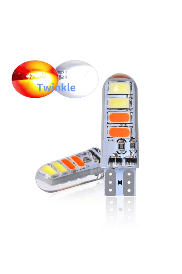 T10 Red 2 Pcs LED Bulbs 12V/24V 5730 Chips T10 W5W WY5W Two Tone Strobe Lights For Car/Truck Parking