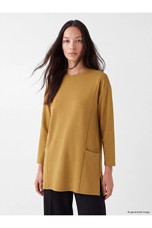 Khaki Crew Neck Soft Touch Women's Tunic
