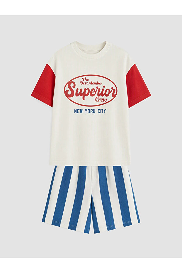Ecru Printed Baby Boy Shorts Set