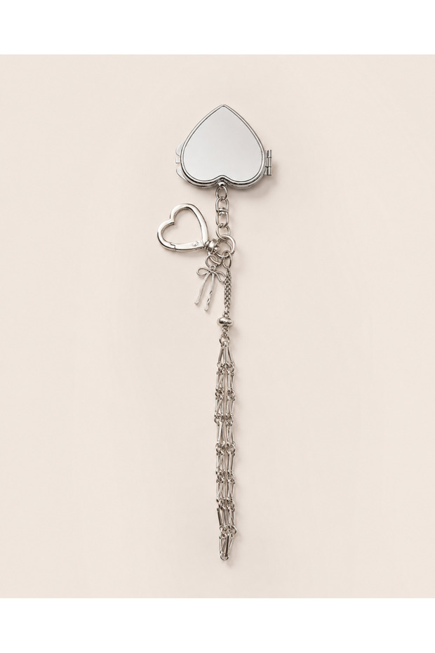 Lip Gloss Keychain with Heart Compact Mirror & Bag Charm