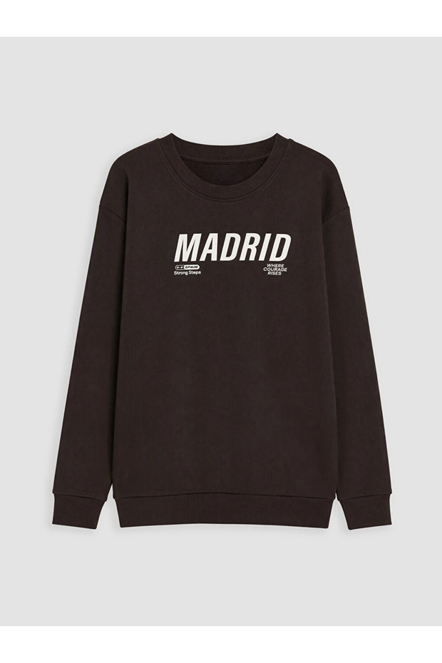 Brown Madrid Printed Boys' Sweatshirt