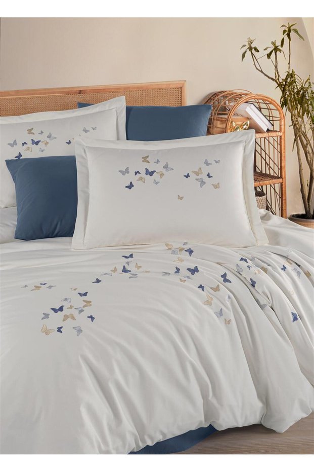 Special Production Double 100% Cotton Poplin Embroidered Duvet Cover Set New Season