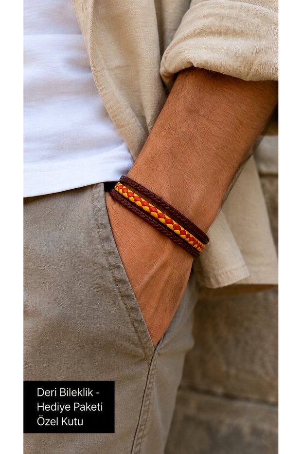 Zorvendi Garnet Burgundy Leather Men's Bracelet - with Contrast Braided Stripe Detail
