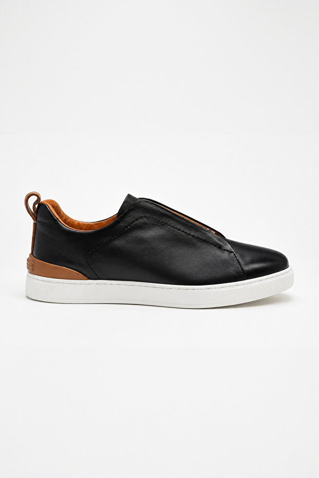 Men's Black Leather Sneaker Shoes