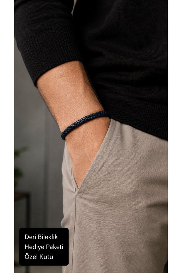 Morvello Nightweave Black Leather Men's Bracelet - Single Row Thick Braid