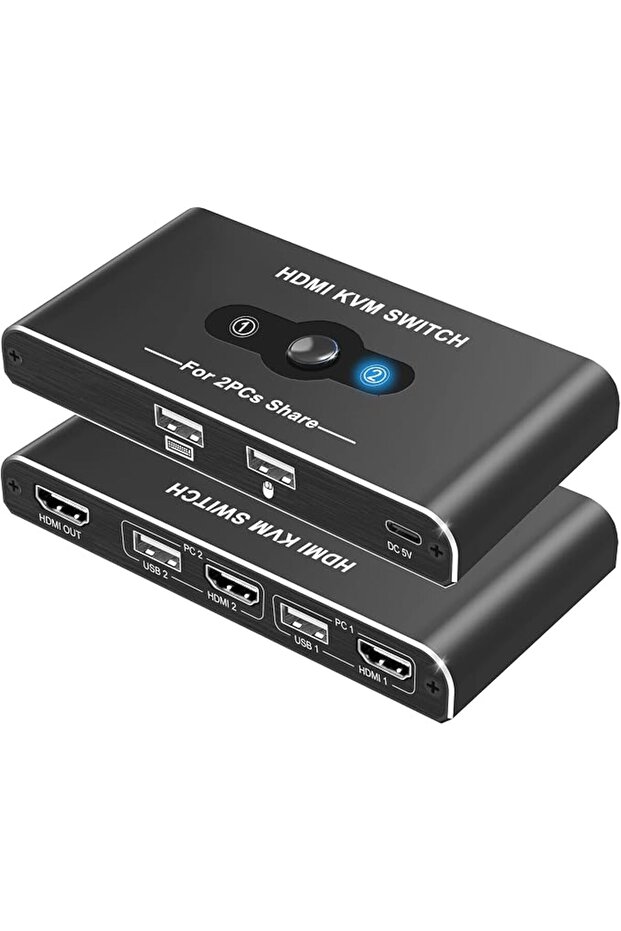 محول HDMI KVM، يدعم دقة 4K عند 60 هرتز لشاشة واحدة وجهازين كمبيوتر، محول USB 2.0 للوحة المفاتيح والماوس