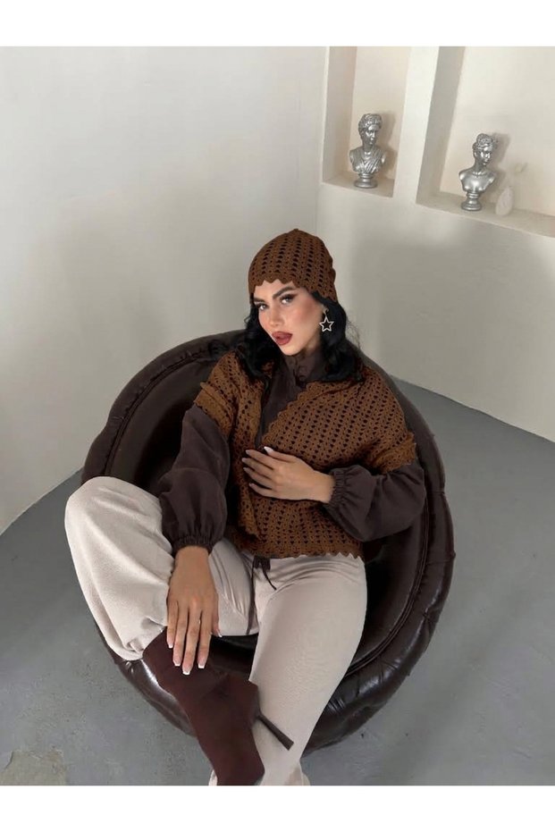 Women's Hand-Knitted Look Beanie & Shoulder Shawl Scarf Set