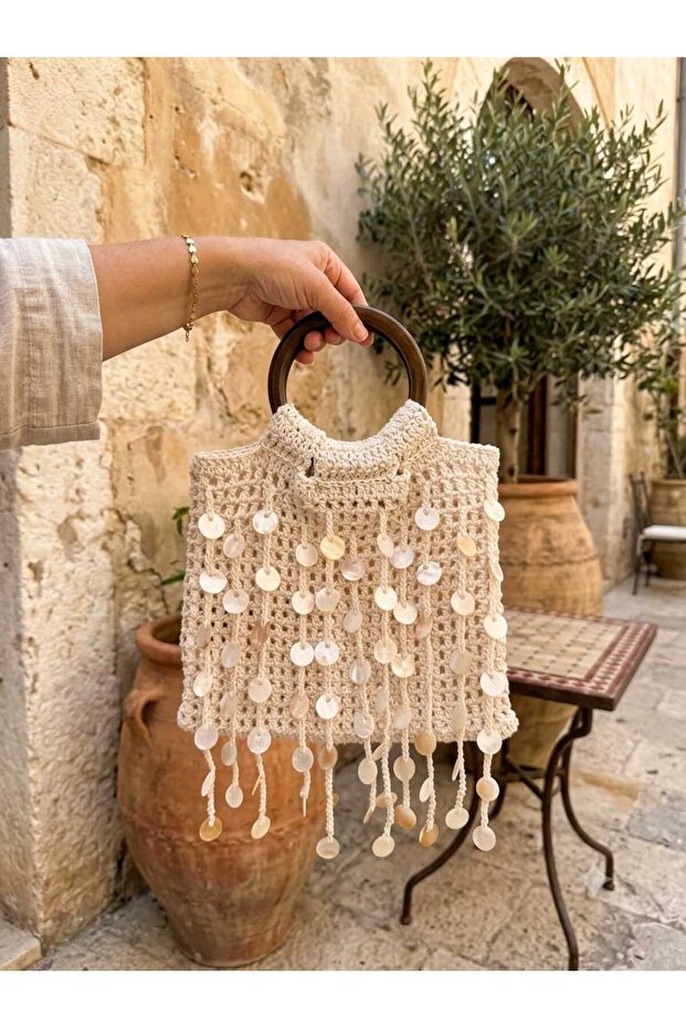 Stylish Sequin Detailed Daily Plain Knitted Bag